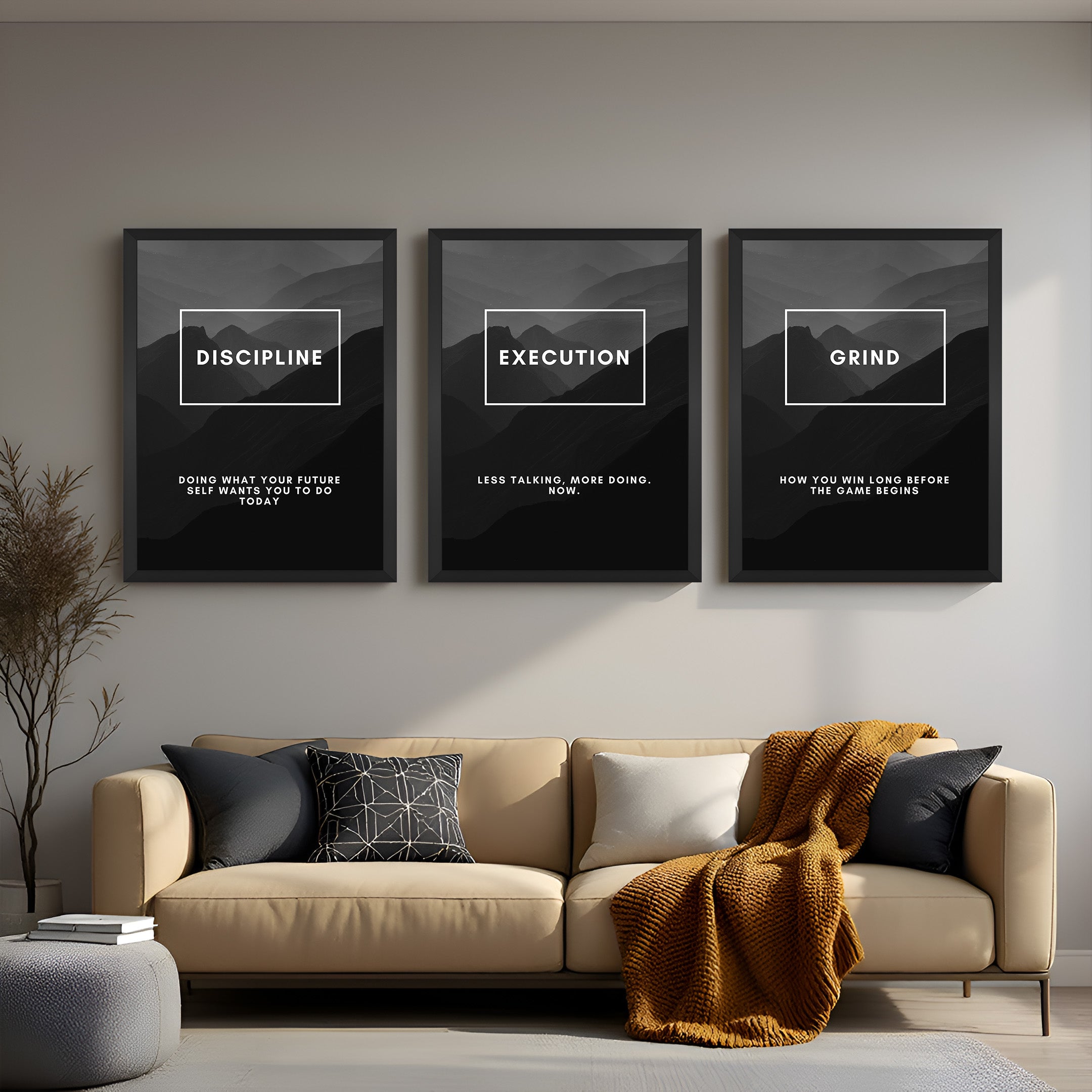 Mindset, Focus, Growth: 3-Piece Motivational Wall Art Set - (ECL - 119)