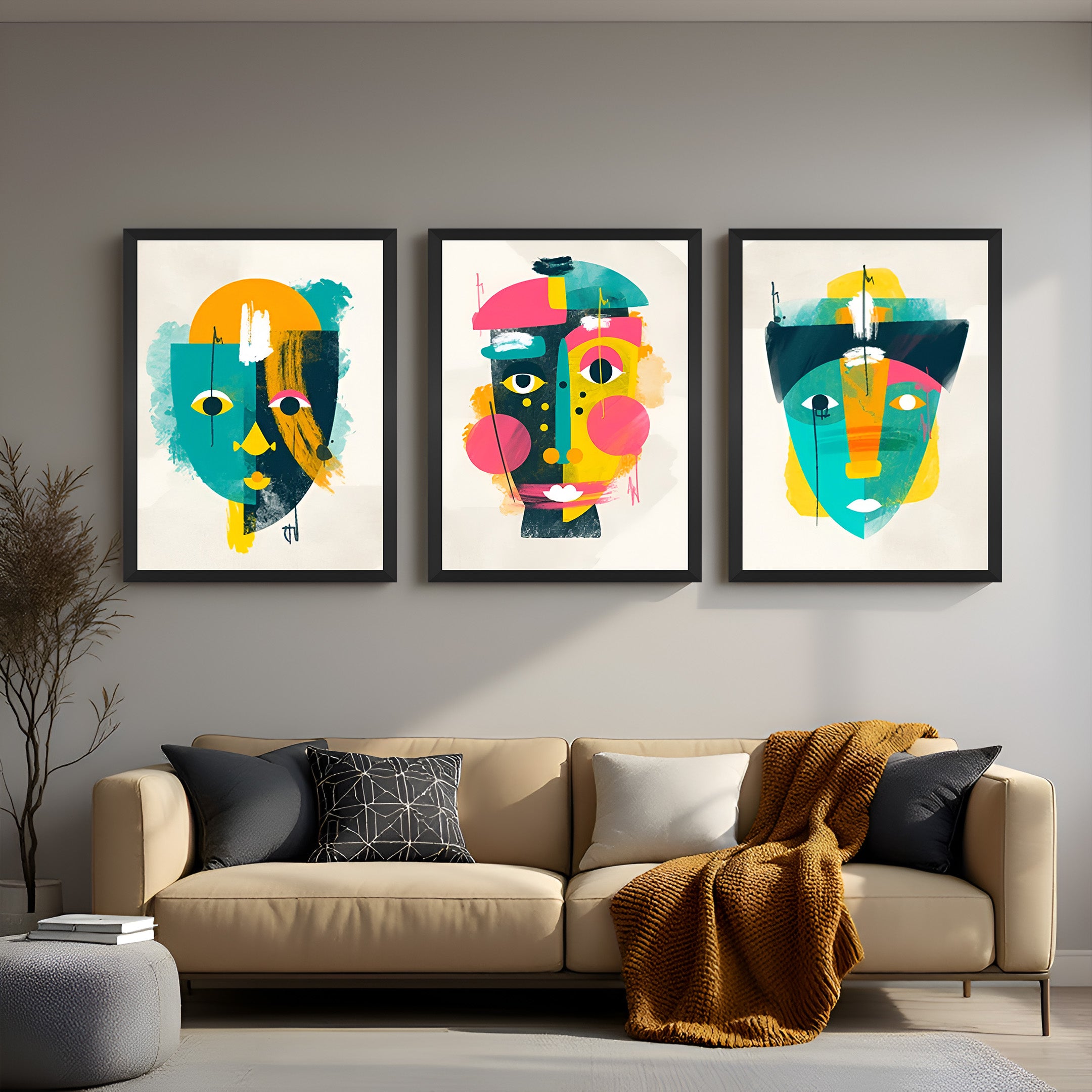 Visionary Art: Unique Artist Work Set of 3 for Inspired Interiors - (ARTSH – 110)