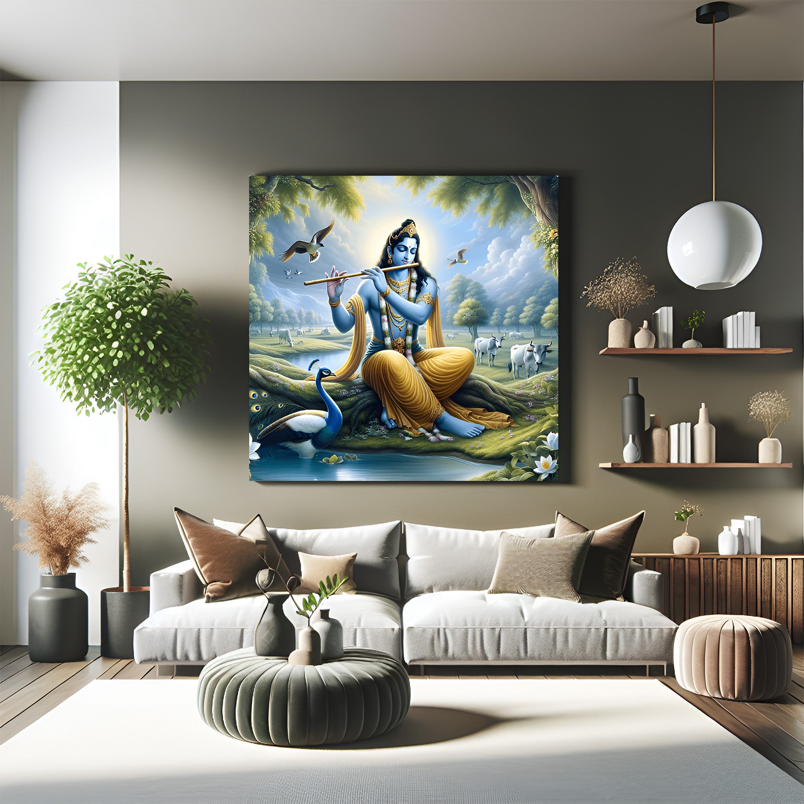 Lord Krishna With Flute Vastu Canvas Painting