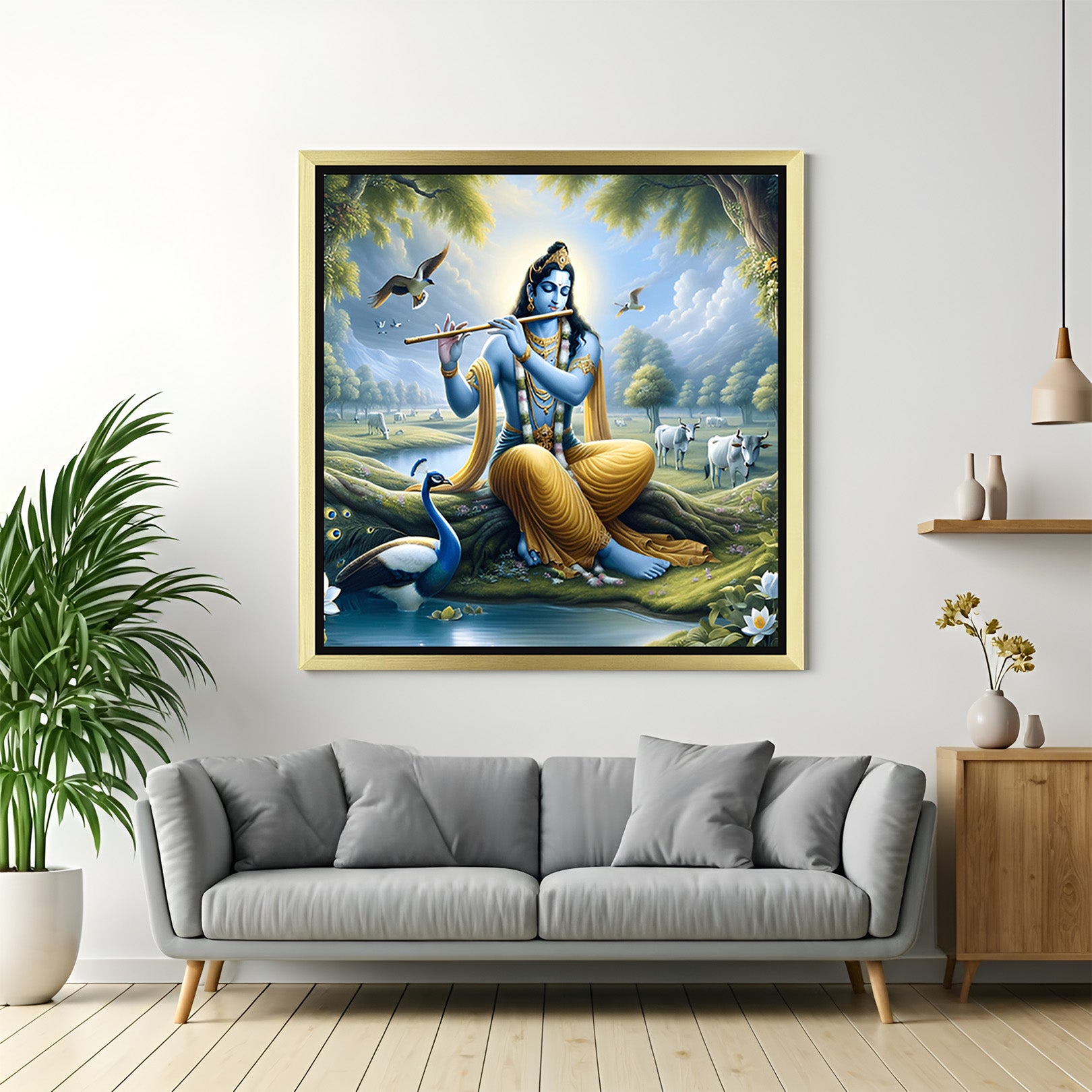 Lord Krishna With Flute Vastu Canvas Painting